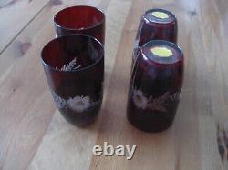 Echt Kristall Ruby Red Cut to Clear Decanter & 4 Glasses