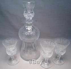 Edinburgh Scottish Crystal Thistle Cut Port/Sherry/Cordial Decanter & 3 Glasses