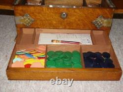 Edwardian Oak Triple Tantalus With Secret Games Drawer & Three Cut Glass Decanters