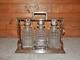 Edwardian Silver Plate Triple Tantalus With Three Crystal Cut Glass Decanters