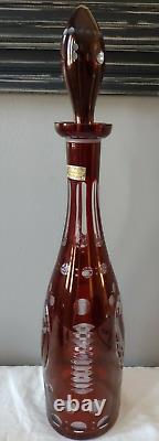 Egermann Bohemian Czech Ruby Red Cut To Clear Decanter Birds withLabel 16.5