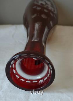 Egermann Bohemian Czech Ruby Red Cut To Clear Decanter Birds withLabel 16.5