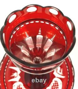Egermann Bohemian Ruby Red Cut to Clear Vase Czech Epergne Dining Center Piece