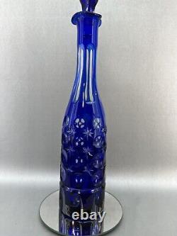 Elegant Cut To Clear Blue Crystal 16 Decanter Glass Bohemian Barware Bar Ajka