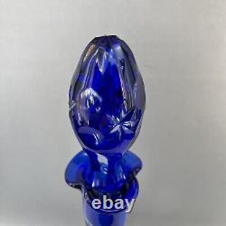 Elegant Cut To Clear Blue Crystal 16 Decanter Glass Bohemian Barware Bar Ajka