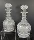 Elegant Matched Pair Of 1840s Three Ring Wheel Cut Crystal Decanters