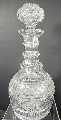 Elegant Matched Pair of 1840s Three Ring Wheel Cut Crystal Decanters