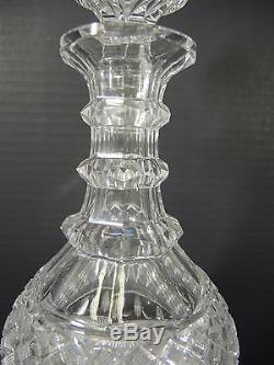 Elegant Matched Pair of 1840s Three Ring Wheel Cut Crystal Decanters