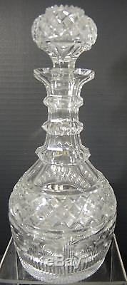 Elegant Matched Pair of 1840s Three Ring Wheel Cut Crystal Decanters