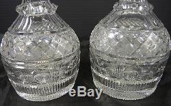 Elegant Matched Pair of 1840s Three Ring Wheel Cut Crystal Decanters