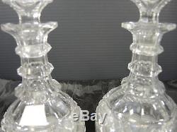 Elegant Matched Pair of 1840s Three Ring Wheel Cut Crystal Decanters