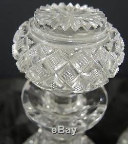 Elegant Matched Pair of 1840s Three Ring Wheel Cut Crystal Decanters