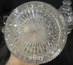 Elegant Matched Pair of 1840s Three Ring Wheel Cut Crystal Decanters