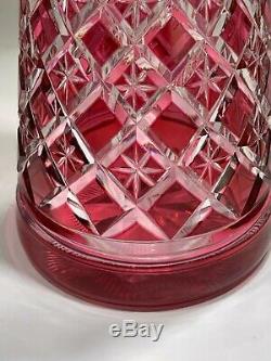 Elegant Val Saint Lambert Large Cut Crystal Cranberry To Clear Decanter