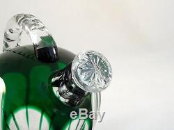 Emerald Green Cut to Clear Crystal Glass Whiskey Rum Jug Cordial Decanter