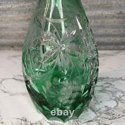 Emerald? Green Cut to Clear glass? Crystal Wine Decanter with Stopper 16