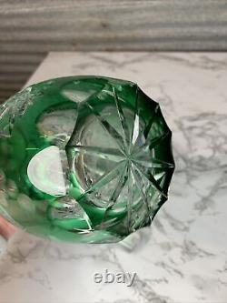 Emerald? Green Cut to Clear glass? Crystal Wine Decanter with Stopper 16