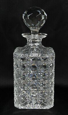 English Georgian Style Hobnail Crystal Cut Glass Square Decanter with Stopper
