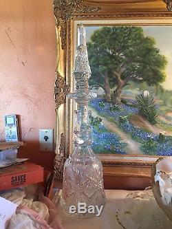 Enormous antique vintage heavy cut glass decanter and huge stopper
