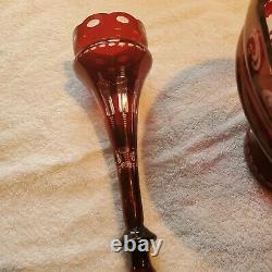 Epergne Bohemian Ruby Red Cut Crystal Center Piece Bowl With 2 Vases