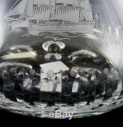Etched Ship Design On Pair Cut Crystal Shipd Decanter By Orrefors Sweden