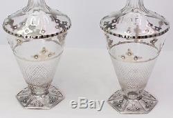 Exceptional Arts Crafts RARE Shreve 14th Century STERLING Cut Glass Decanters