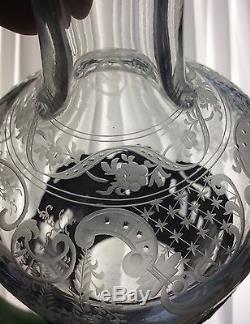 Exceptional Dutch Sterling and Cut Etched Glass Decanter