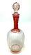 Exquisite Antique Etched Clear Withcranberry Moser Bohemian Cut Crystal Decanter