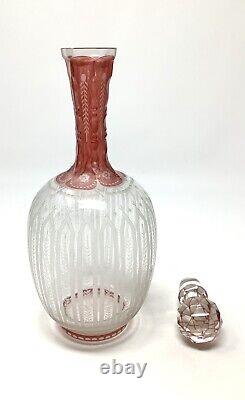 Exquisite ANTIQUE Etched Clear WithCranberry Moser Bohemian Cut Crystal DECANTER