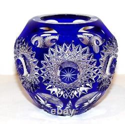 Exquisite Bohemian/czech Crystal Cobalt Cut To Clear 4 Rose Bowl Vasegorgeous