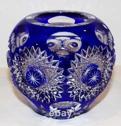 Exquisite Bohemian/czech Crystal Cobalt Cut To Clear 4 Rose Bowl Vasegorgeous