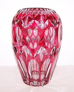 Exquisite Bohemian/czech Crystal Cranberry Cut To Clear Fan & Panel Cut 8 Vase