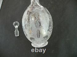 Exquisite, fine cut crystal decanter, European, with birds & flowers, antique