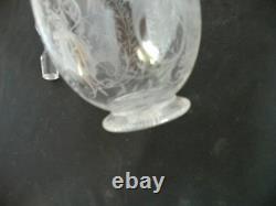 Exquisite, fine cut crystal decanter, European, with birds & flowers, antique