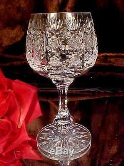 FAB1960's CUT GLASS Crystal Footd Decanter & 6 RING STEM Wine Glasses PANEL CUT