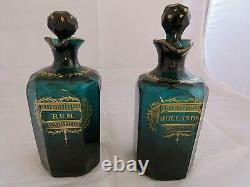 FABULOUS PAIR OF GEORGIAN FACETED BRISTOL GREEN DECANTERS Rum and Hollands