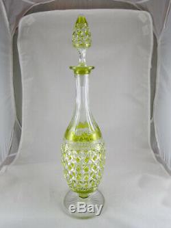 FINE FRENCH Baccarat LEMON GREEN OVERLAID CLEAR CUT CRYSTAL GLASS DECANTER