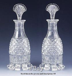 FINE PAIR c1850s CLEAR CUT GLASS CORDIAL/LIQUOR DECANTERS NEAT DESIGN