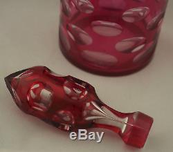 Fabulous ABP American Brilliant Cut Glass Cranberry Greek Keys Decanter 14