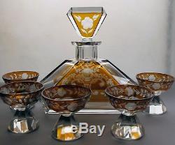 Fabulous Antique Art Nouveau Bohemian Art Cut Glass set/ Decanter and 5 glasses