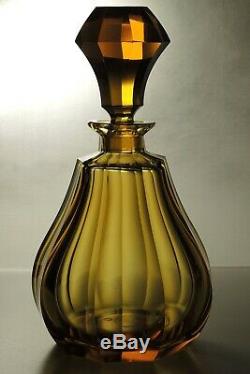 Fabulous Antique Czech Bohemian Faceted Amber Glass Decanter/Carafe Set