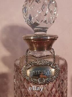 Fabulous Pair Of Silver Collared Decanters With Silver Labels Birmingham H/m