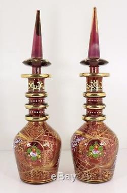 Fine Antique Bohemian Cut Glass Decanters Persian Islamic Style