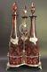 Fine Antique Bohemian Ruby Cut Crytal Decanter Set With Sterling Tags C. 1920 Vase