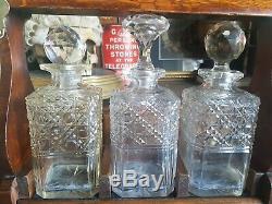 Fine Antique Gentlemans Study Whisky Tantalus Drinks Cabinet crystal Decanter