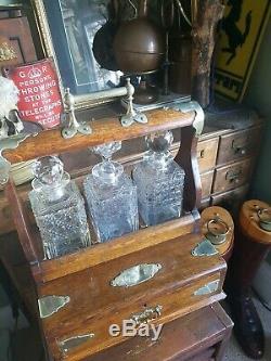 Fine Antique Gentlemans Study Whisky Tantalus Drinks Cabinet crystal Decanter