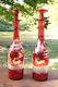 Fine Antique Ruby Red Bohemian Deer Etched Glass Decanter Set Of 2 Cut To Clear