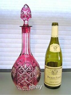 Fine Cranberry Cut To Clear Bohemian Crystal Decanter 15