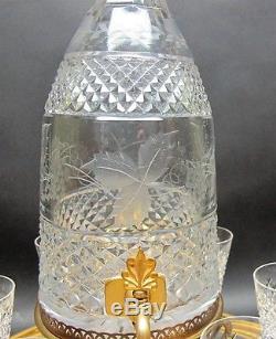 Fine EUROPEAN Cut Crystal Decanter on Stand with Plateau & Glasses c. 1930