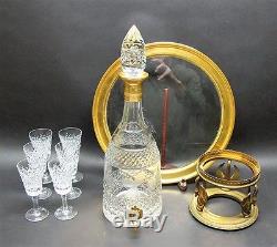 Fine EUROPEAN Cut Crystal Decanter on Stand with Plateau & Glasses c. 1930